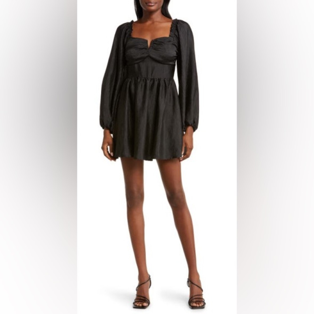 NWT All in Favor Long Sleeve Plissé Satin Minidress